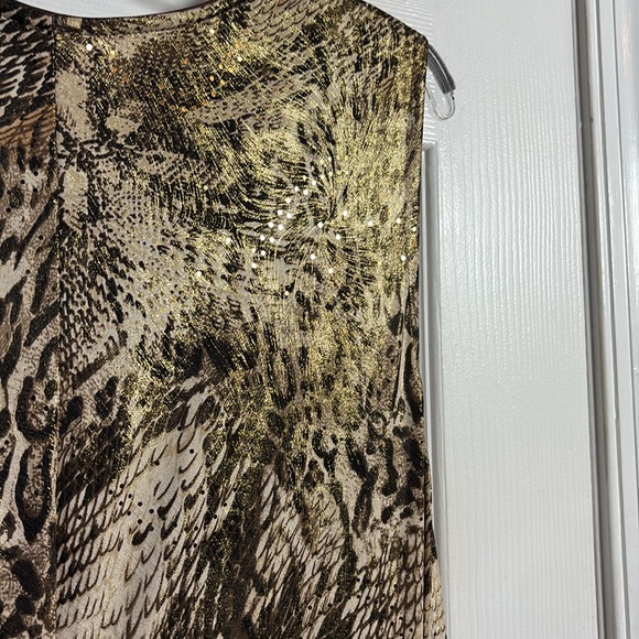 MSK Women Sleeveless Gold Shimmer Ruffle Hem Animal Print Dress Size 2X - Picture 5 of 9
